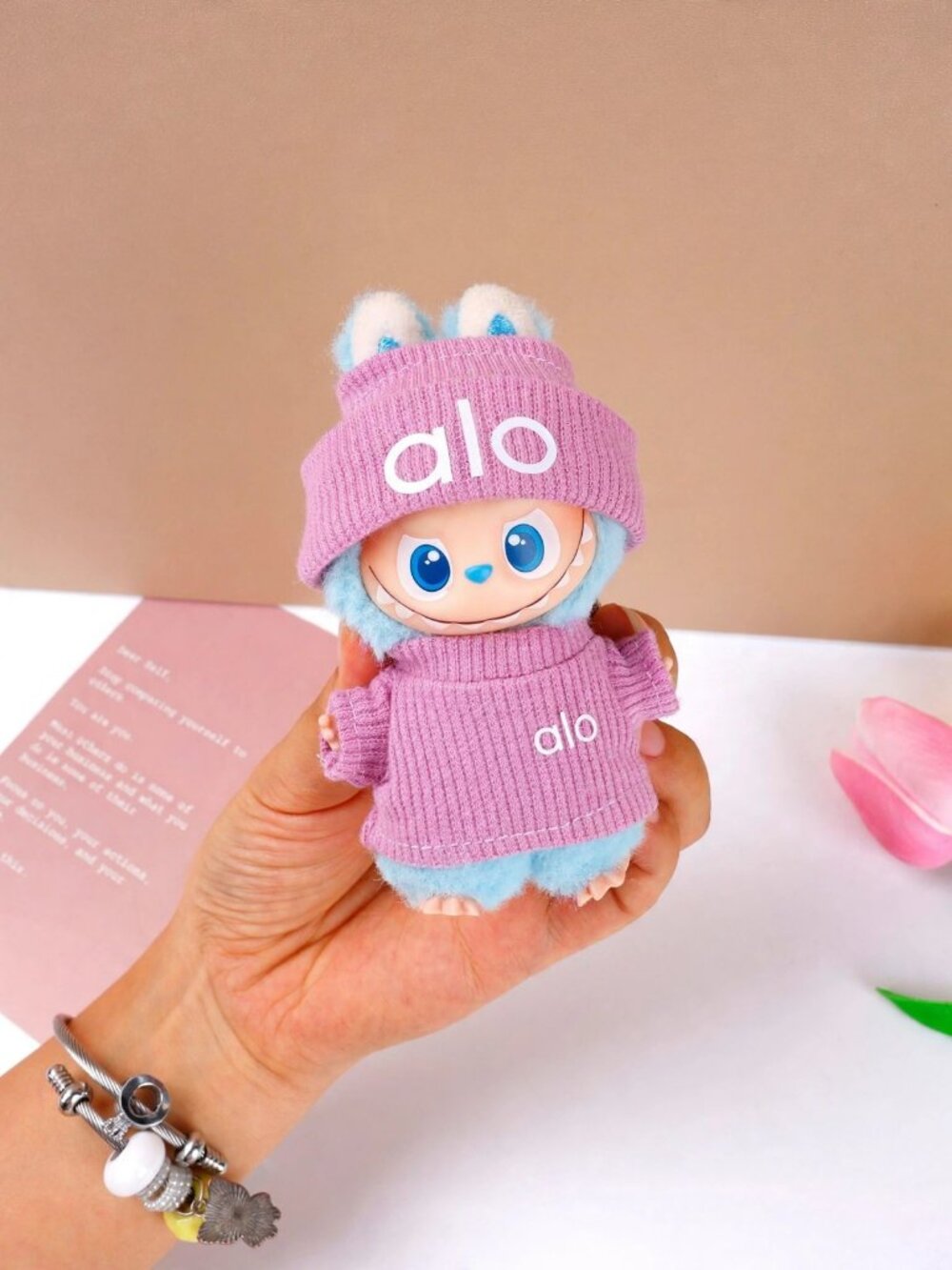 4th Gen Mini Labubu Doll Outfit – Pink Alo Knit Set | Brand New